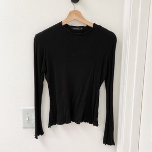 Roolee Lettuce Hem Wafdle Knit Top in Black